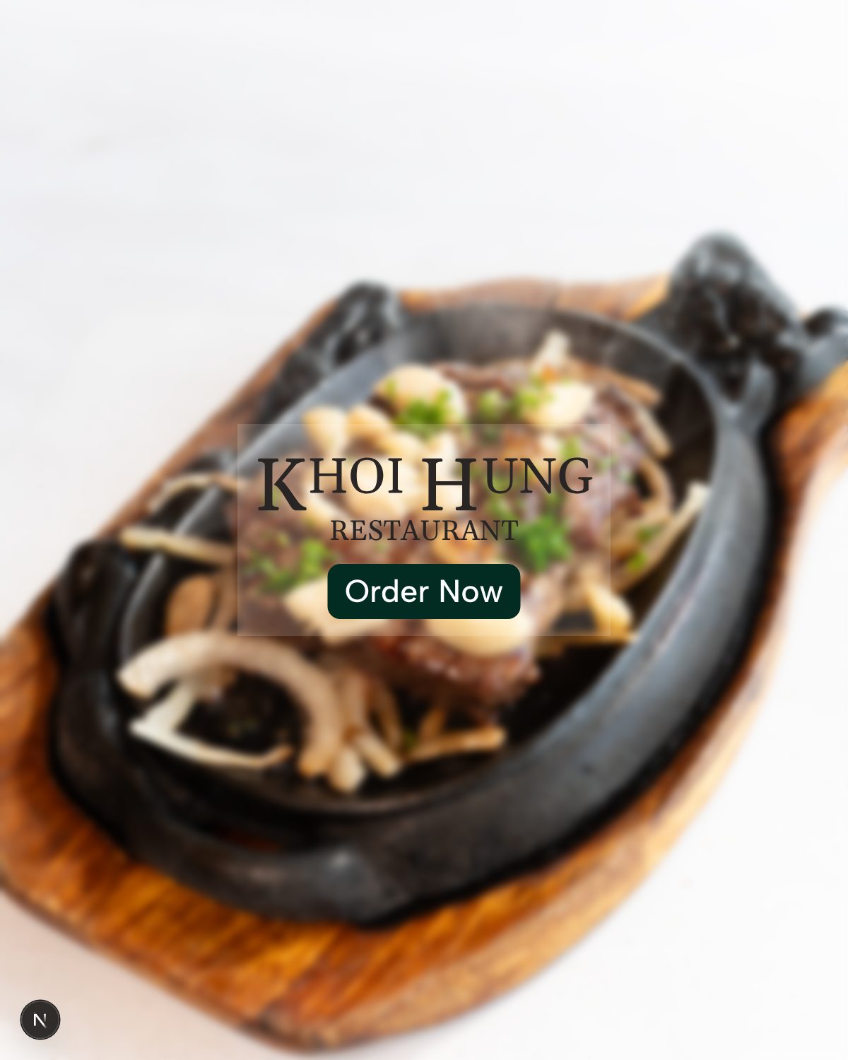 Khoi Hung Restaurant site card with a sizzling plate